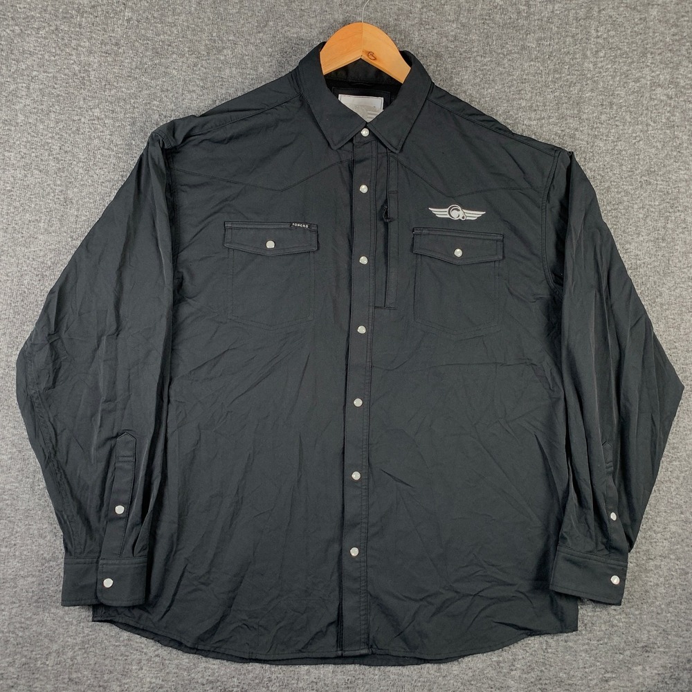 Poncho Performance Shirt Men Extra Large Black Pearl Snap Western Outdoors